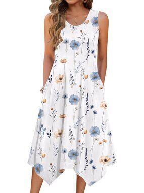🆕Women's White Summer Tank Dress Loose Flowy Beach Dress  Flare Midi Dress